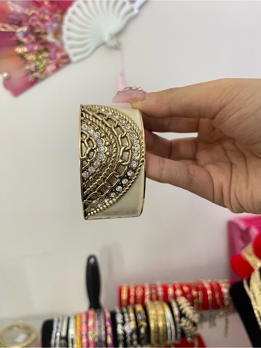 Gold-Tone Crystal Accent Cuff Bracelet